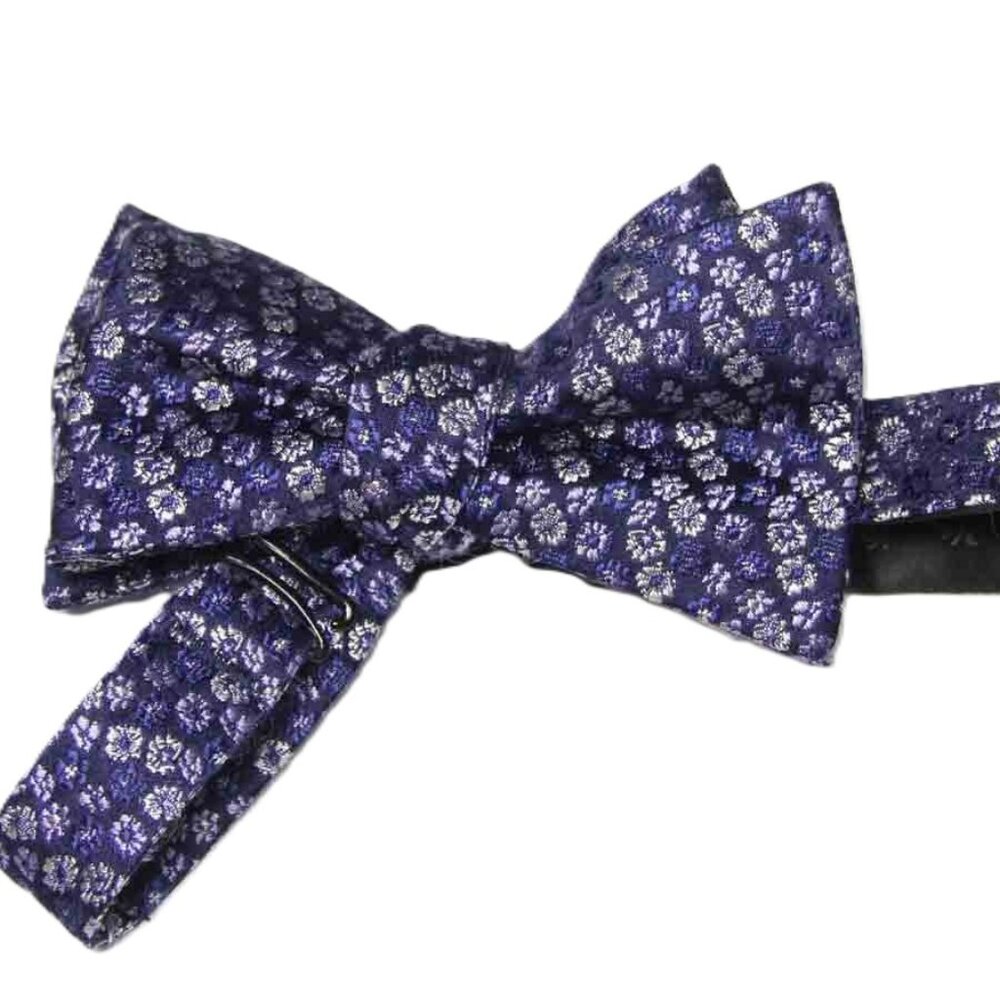 DANIEL CREMIEUX Silk Bow Tie Navy Blue White Floral Self Tie Men's OS Adjustable